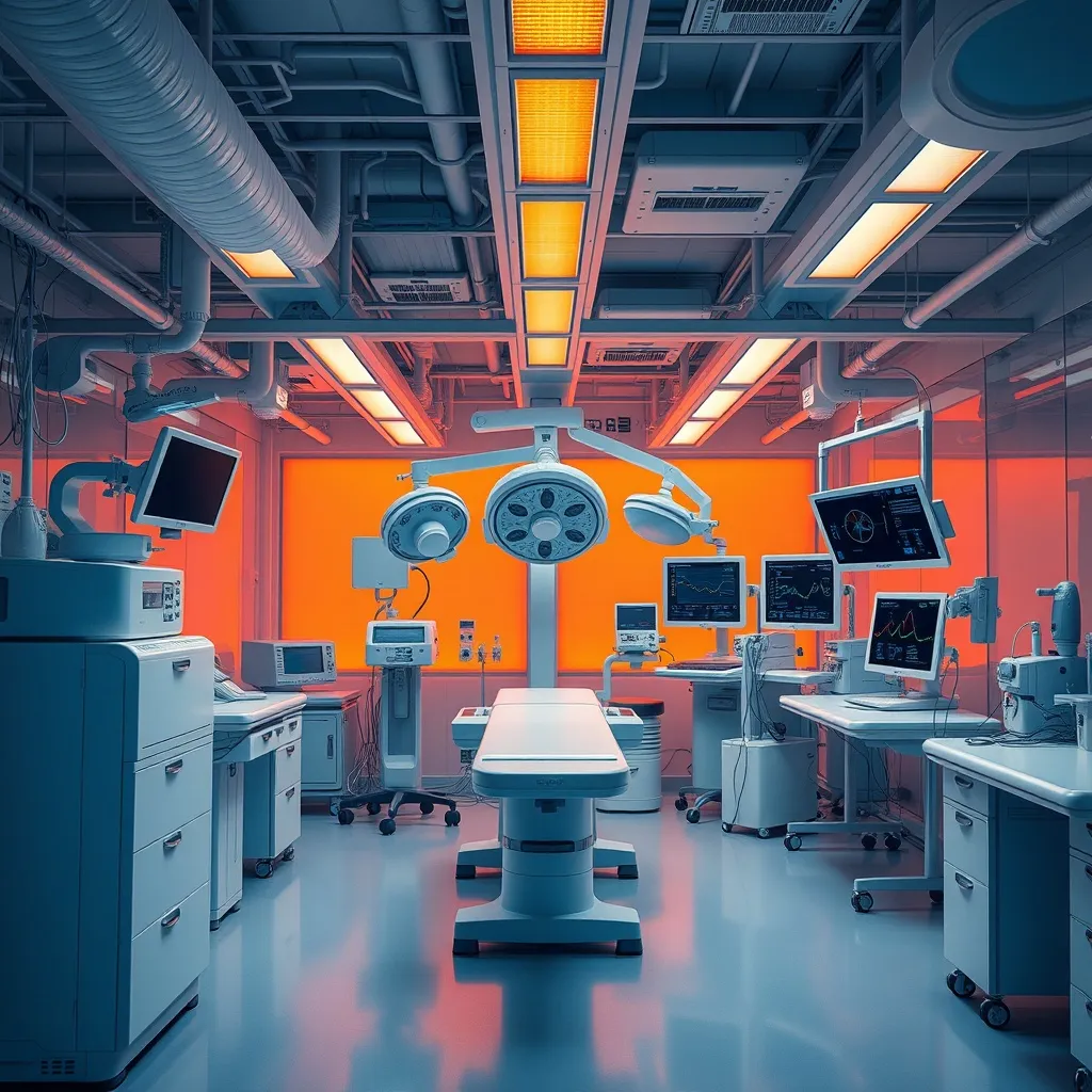 Industrial clean room with medical equipment and technical m